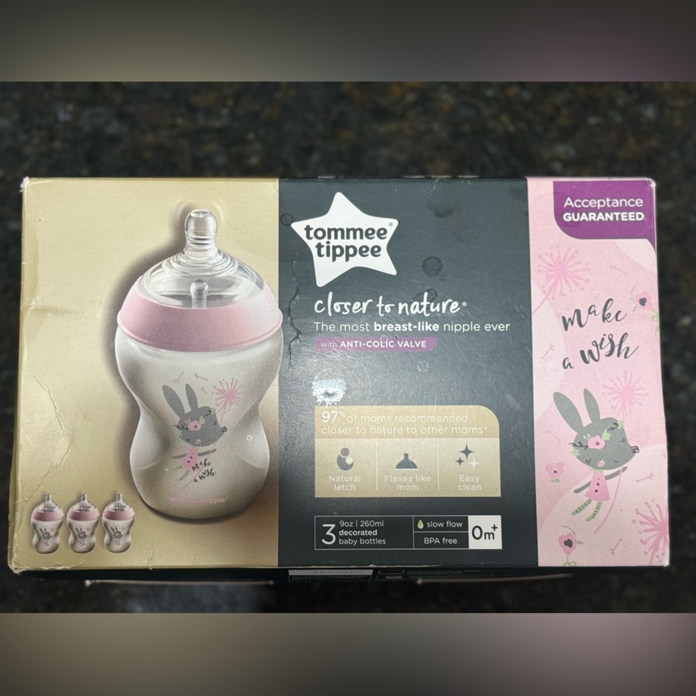 Tommee Tippee Baby Bottle with Pink Bunny Design NWT 3 pack